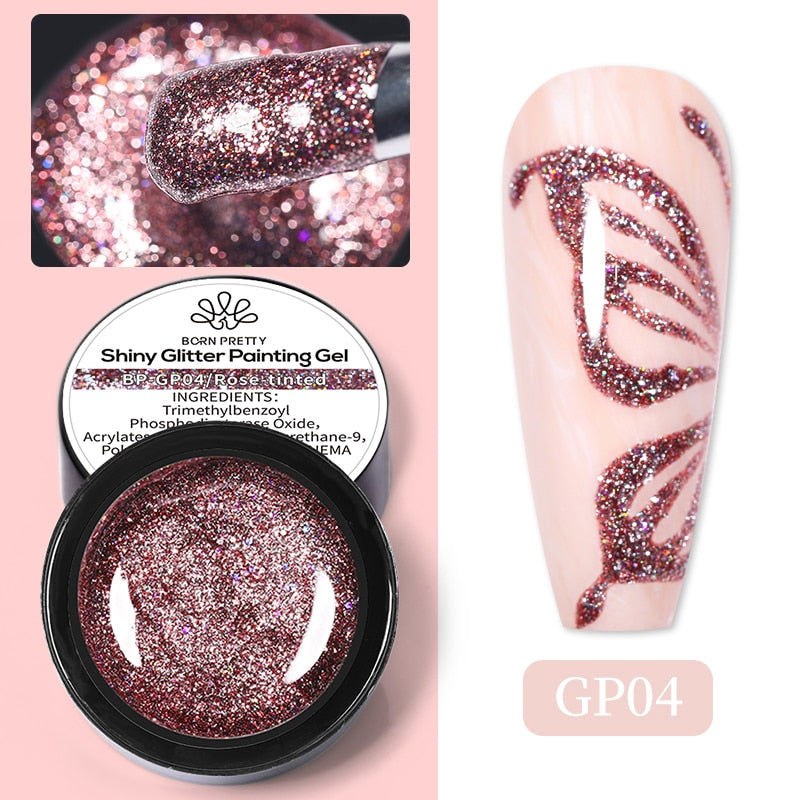 BORN PRETTY Metallic Painting Gel Polish for Nail Art Soak Off Gel Nail Polish Gold Silver Mirror Glitter UV Gel 5ml