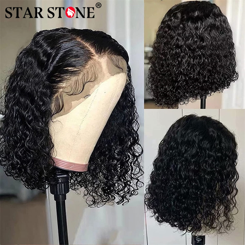 Deep Wave Bob Wig T PartLace Frontal Wig Human Hair Natural Hairline Peruvian Remy Curly Short Bob Lace Wig Preplucked Baby Hair