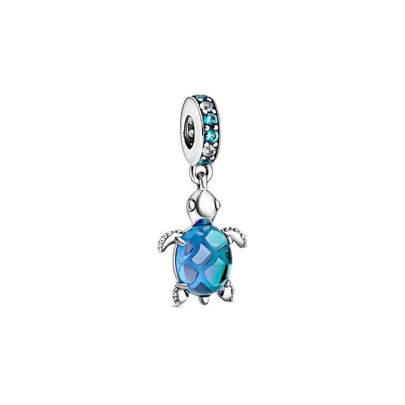 Cute Sparkling Blue Crystal Charm 925 Originales Sterling Silver Beads For Jewelry Making DIY Bracelet Women Mermaid Moments