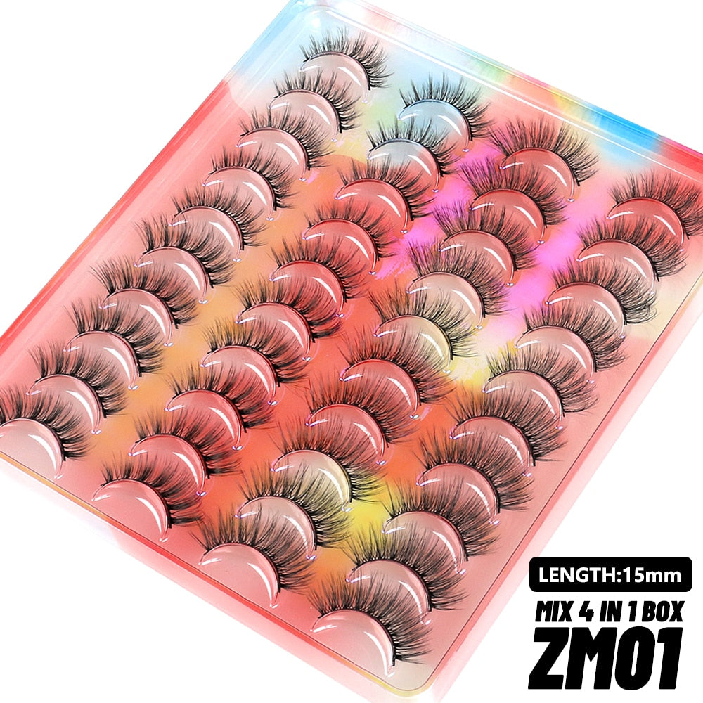 GROINNEYA 20 Pairs Russian Strip Lashes 3D Mink Lashes Natural Eyelashes Dramatic False Eyelashes Wholesale Eyelash Extension