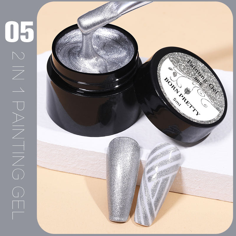 BORN PRETTY Metallic Painting Gel Polish for Nail Art Soak Off Gel Nail Polish Gold Silver Mirror Glitter UV Gel 5ml