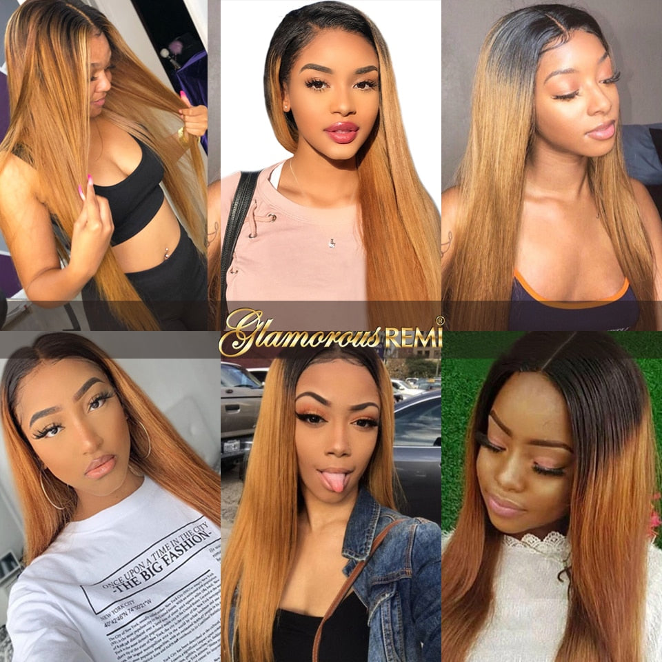 Colored Straight Lace Front Wigs For Women Human Hair Preplucked 13x4 Brazilian Ombre Brown Straight Lace Front Human Hair Wigs