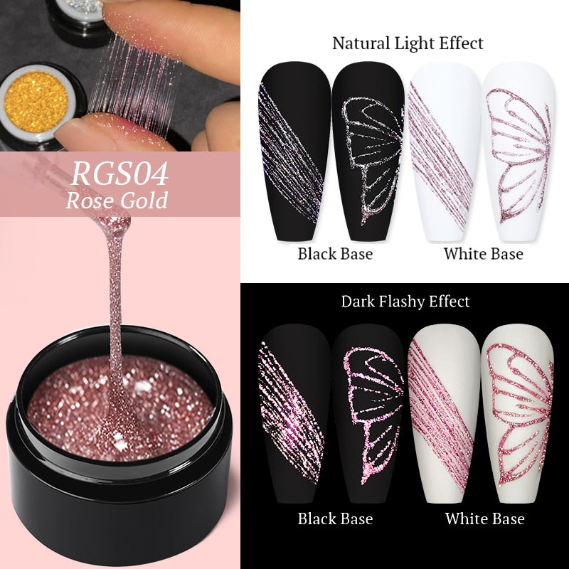 BORN PRETTY Sparkling Metallic Painting Gel Polish Soak Off Gel Nail Polish Flower Drawing Gold Silver Mirror Glitter UV Gel 5ml