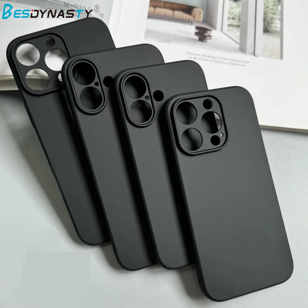 Luxury Full Black Silicone Matte Phone Case For iphone 16 15 14 13 12 11 Pro Max 16 15 14 7 8 Plus Back Cover TPU Soft Case