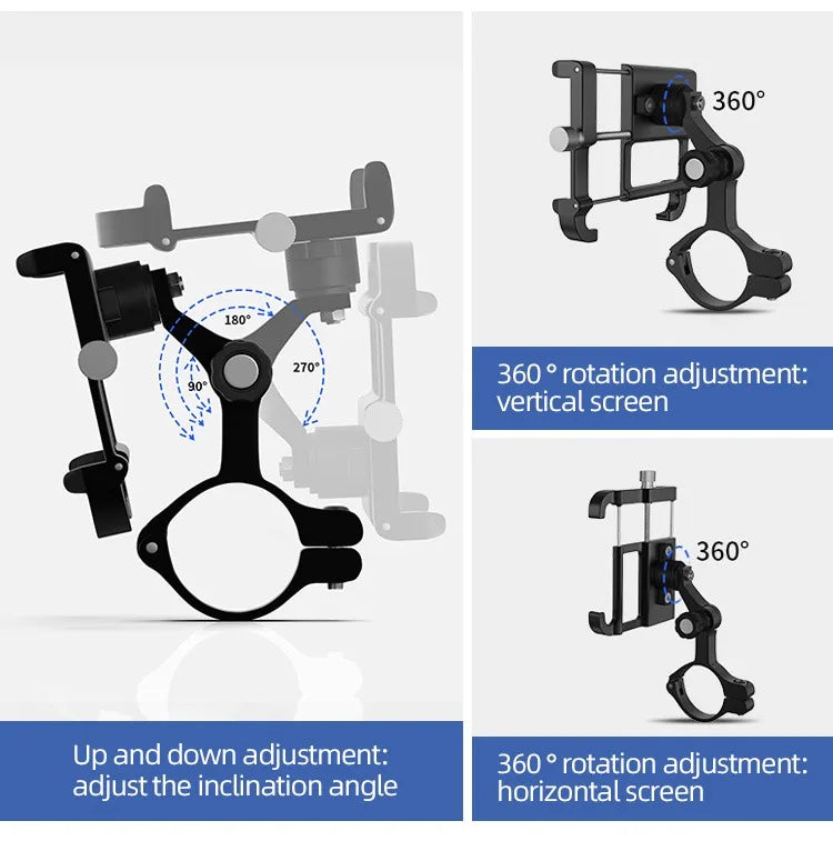 GUB PLUS11 Bicycle Motorcycle Phone Mount Aluminum Alloy Bike Phone Holder with 360° Rotation Adjustable 4 to 6.8 Inch Phone GPS