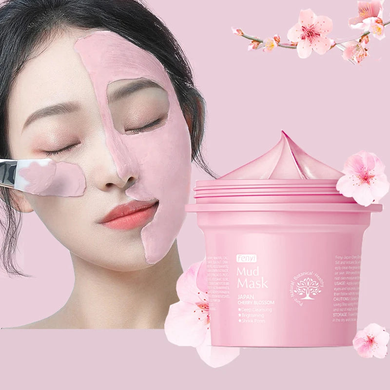 100g Japan Sakura Mud Face Mask Reduce Wrinkle Night Facial Packs Skin Clean Blackhead Pores Smearing Mud Mask Skin Care