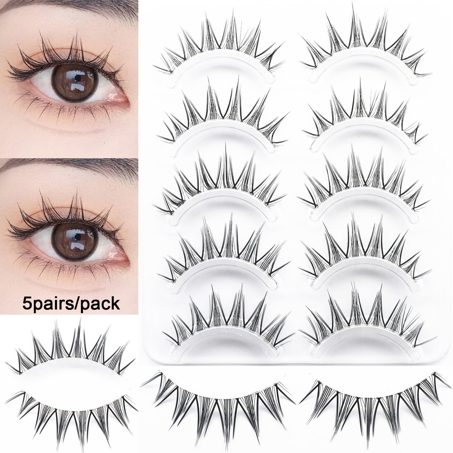 5 Pairs Eyelashes Bundles Lashes Natural Wispy False Eyelash Lashes Manga Lashes Invisible Band Soft Natural Eyelashes Extension