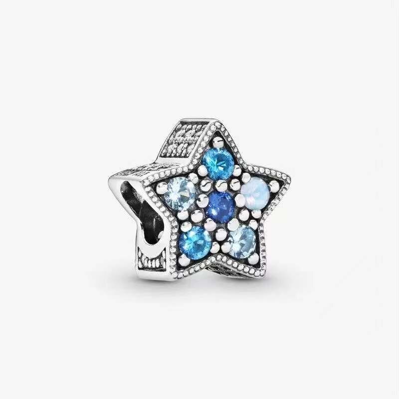 Cute Sparkling Blue Crystal Charm 925 Originales Sterling Silver Beads For Jewelry Making DIY Bracelet Women Mermaid Moments