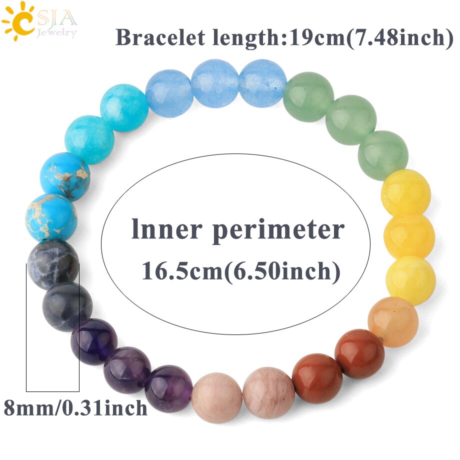 CSJA Healing 7 Chakras Bracelet for Women Natural Stone Crystal Bracelets Femme 2020 Reiki 8mm Round Beads Amulet Bangle S552