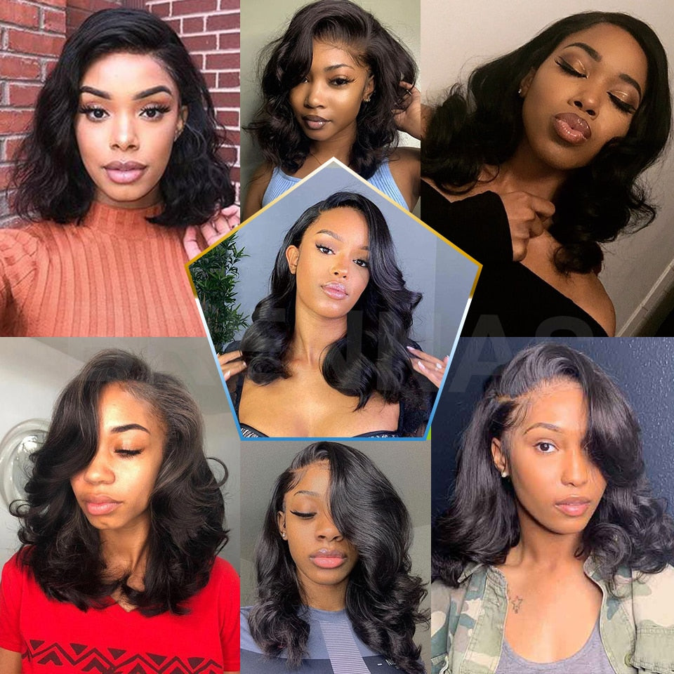 Body Wave Bob Wig Side Part Peruvian Human Hair 13x4 Lace Frontal  Wig Natural Color Lace closure Wigs For black Women Brennas