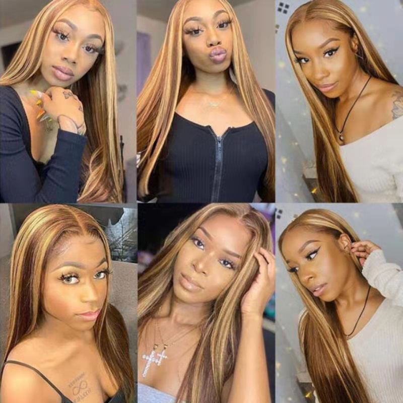 B4U Highlight Wig Human Hair Honey Blonde Transparent Lace Wigs Remy T Part Brazilian Bone Straight Lace Front Human Hair Wigs