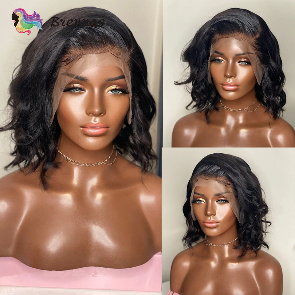 Body Wave Bob Wig Side Part Peruvian Human Hair 13x4 Lace Frontal  Wig Natural Color Lace closure Wigs For black Women Brennas