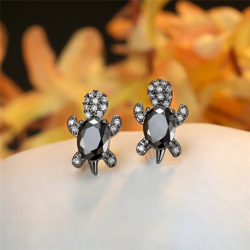 Blue Purple Oval Gradient Zircon Rainbow Stone Turtle Stud Earrings For Women Fashion Jewelry Multicolor Crystal Animal Earrings