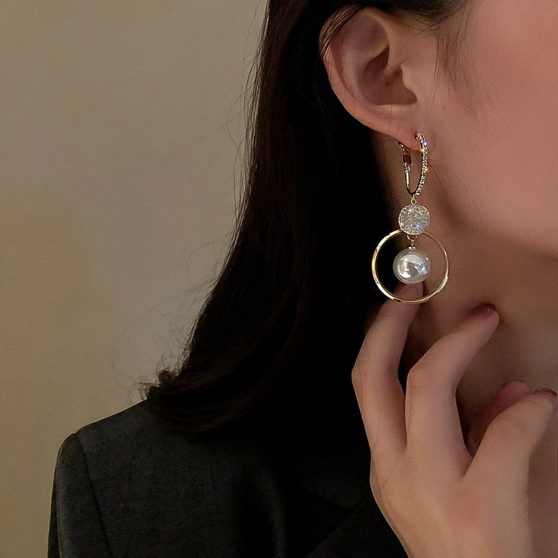 2021 New Fashion Korean Imitation Pearl Drop Earrings for Women Butterfly Owl Zircon Oversized Earring Wedding Party Jewelry