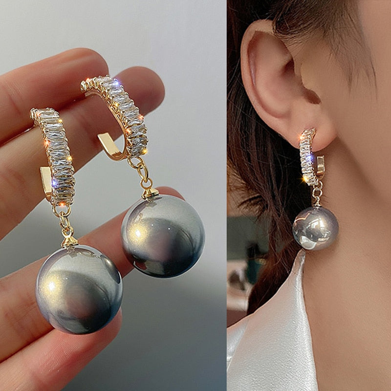 2021 New Fashion Korean Oversized White Pearl Drop Earrings for Women Bohemian Golden Round Pearl Wedding Earrings Jewelry Gift