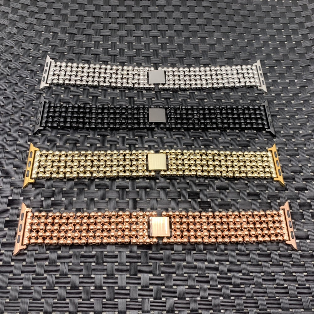 Band For Apple Watch 38mm 40mm 42mm 44mm 41mm 45mm Fashion Beads Stainless Steel Strap iWatch 3 4 5 6 7 SE Watchband Bracelet