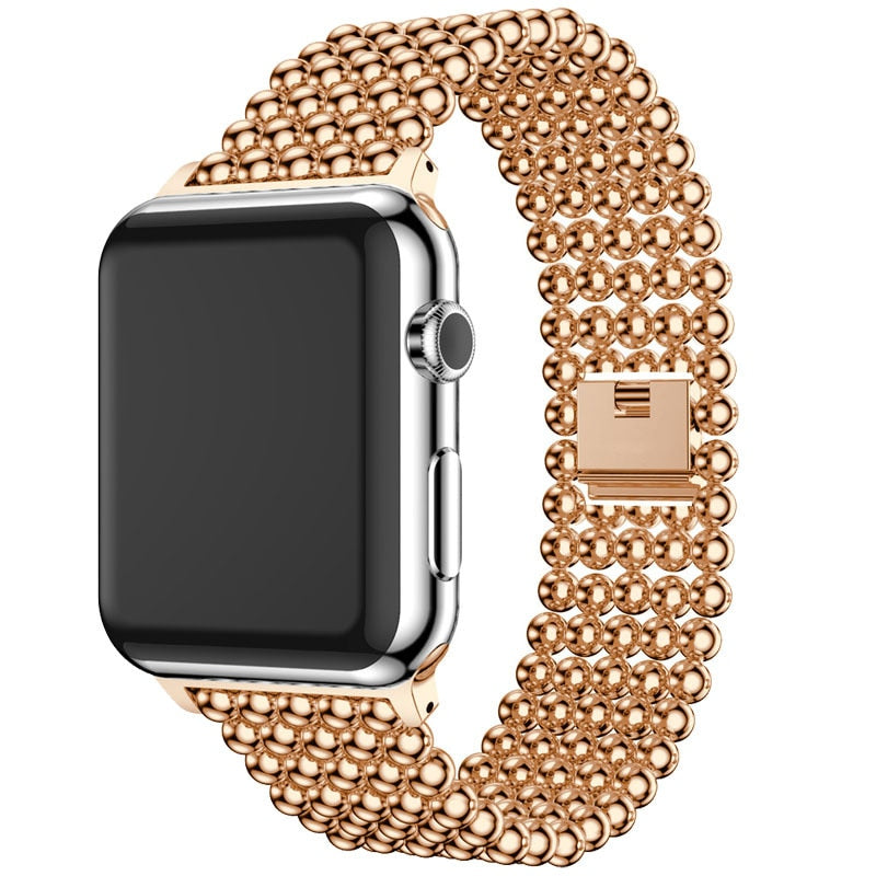 Band For Apple Watch 38mm 40mm 42mm 44mm 41mm 45mm Fashion Beads Stainless Steel Strap iWatch 3 4 5 6 7 SE Watchband Bracelet