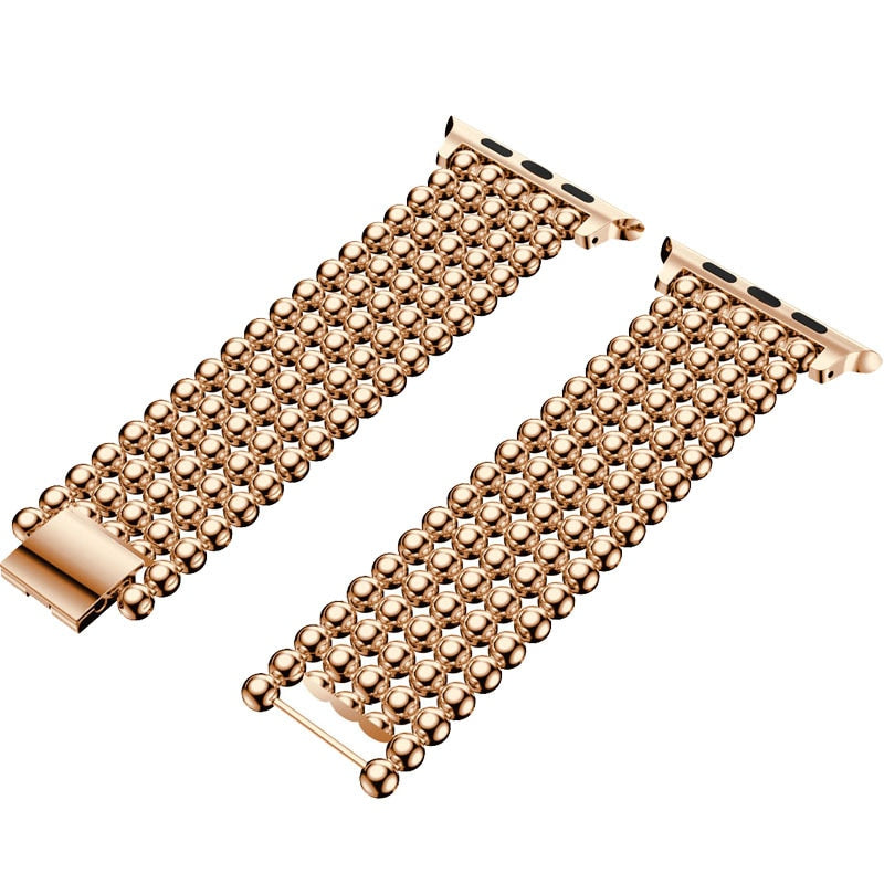 Band For Apple Watch 38mm 40mm 42mm 44mm 41mm 45mm Fashion Beads Stainless Steel Strap iWatch 3 4 5 6 7 SE Watchband Bracelet