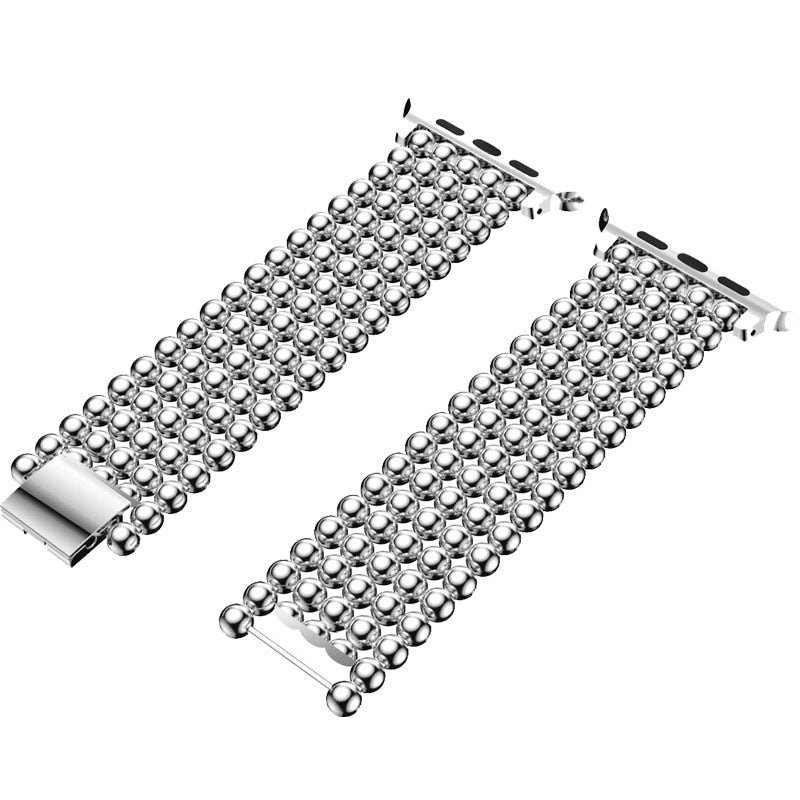 Band For Apple Watch 38mm 40mm 42mm 44mm 41mm 45mm Fashion Beads Stainless Steel Strap iWatch 3 4 5 6 7 SE Watchband Bracelet