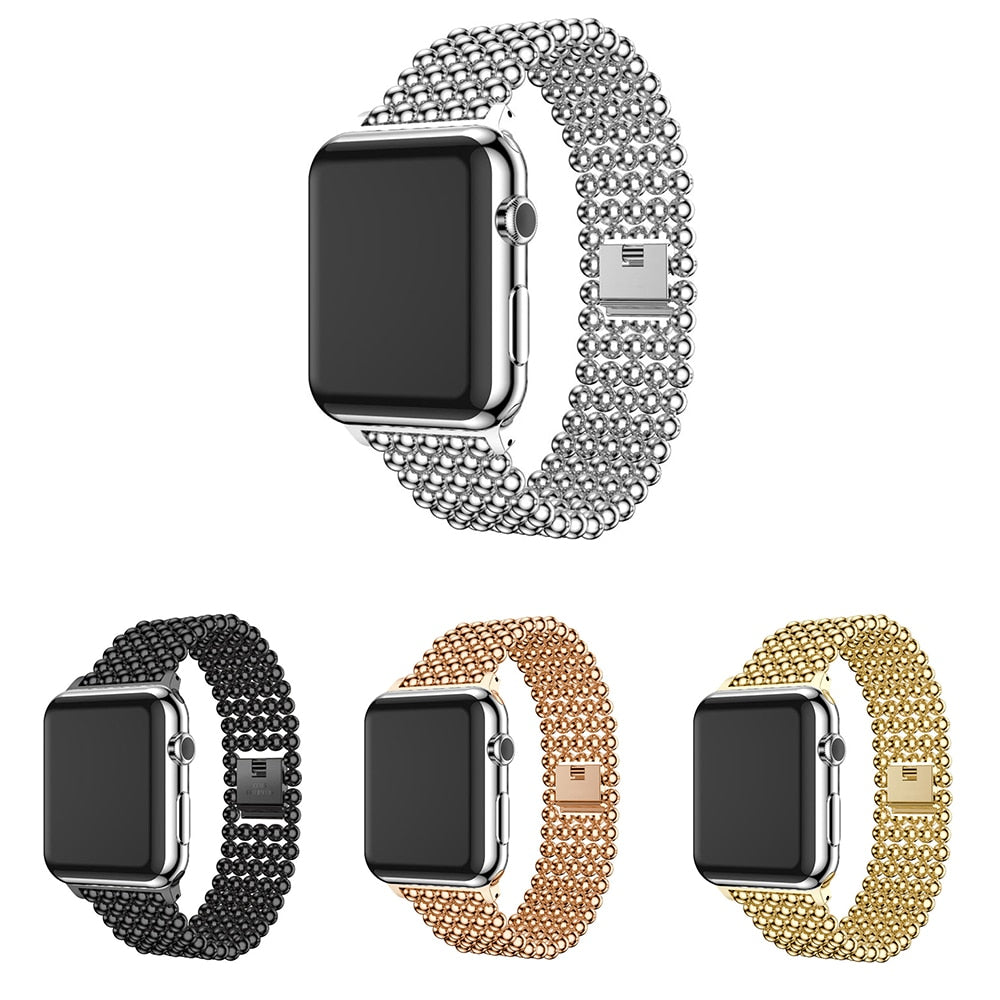 Band For Apple Watch 38mm 40mm 42mm 44mm 41mm 45mm Fashion Beads Stainless Steel Strap iWatch 3 4 5 6 7 SE Watchband Bracelet