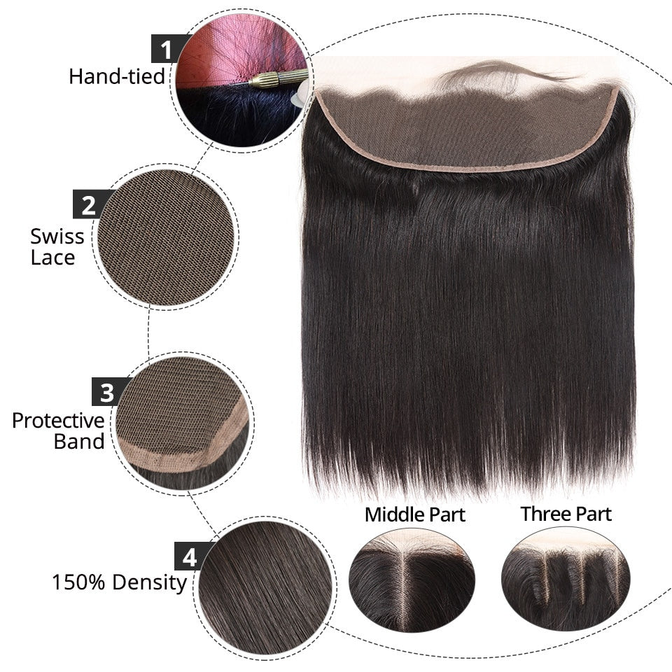 Straight Hair Bundles With Frontal 13x4 Lace Closure Brazilian Hair Weave Bundles 32 34 36 Human Hair 3 4 Bundles With Closure