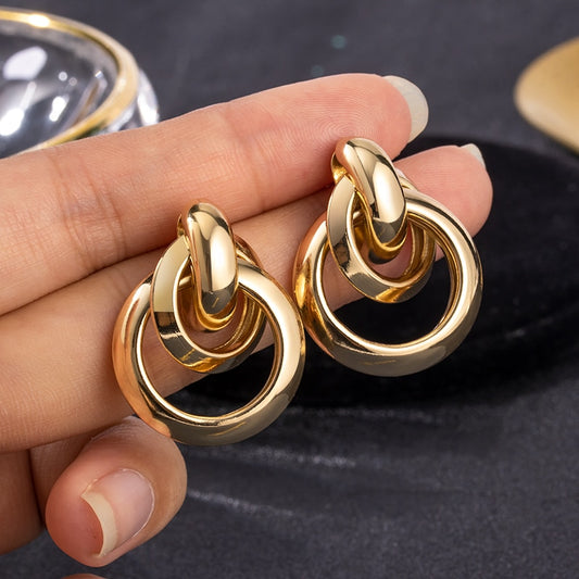 Women&#39;s Earrings Gold Unusual hoop Earrings for women Korean Vintage Geometry Metal Earrings 2021 Trendy Fashion Female Jewelry