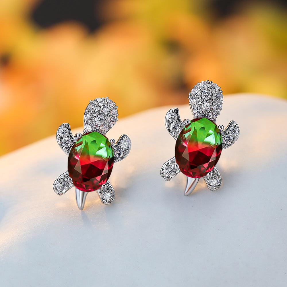 Blue Purple Oval Gradient Zircon Rainbow Stone Turtle Stud Earrings For Women Fashion Jewelry Multicolor Crystal Animal Earrings