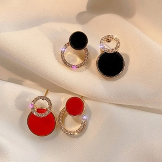 Personality Black Geometric Compact And Simple Net Red Temperament Earrings Rhinestones All-match Women&#39;s Gift Earrings Jewelry