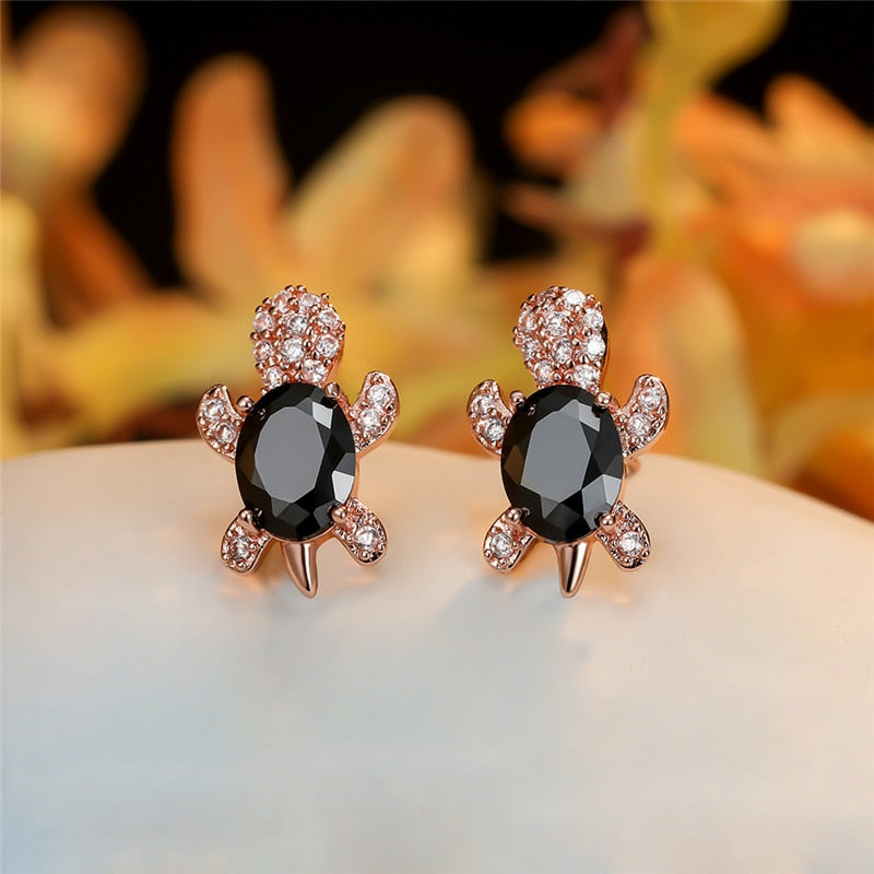 Blue Purple Oval Gradient Zircon Rainbow Stone Turtle Stud Earrings For Women Fashion Jewelry Multicolor Crystal Animal Earrings