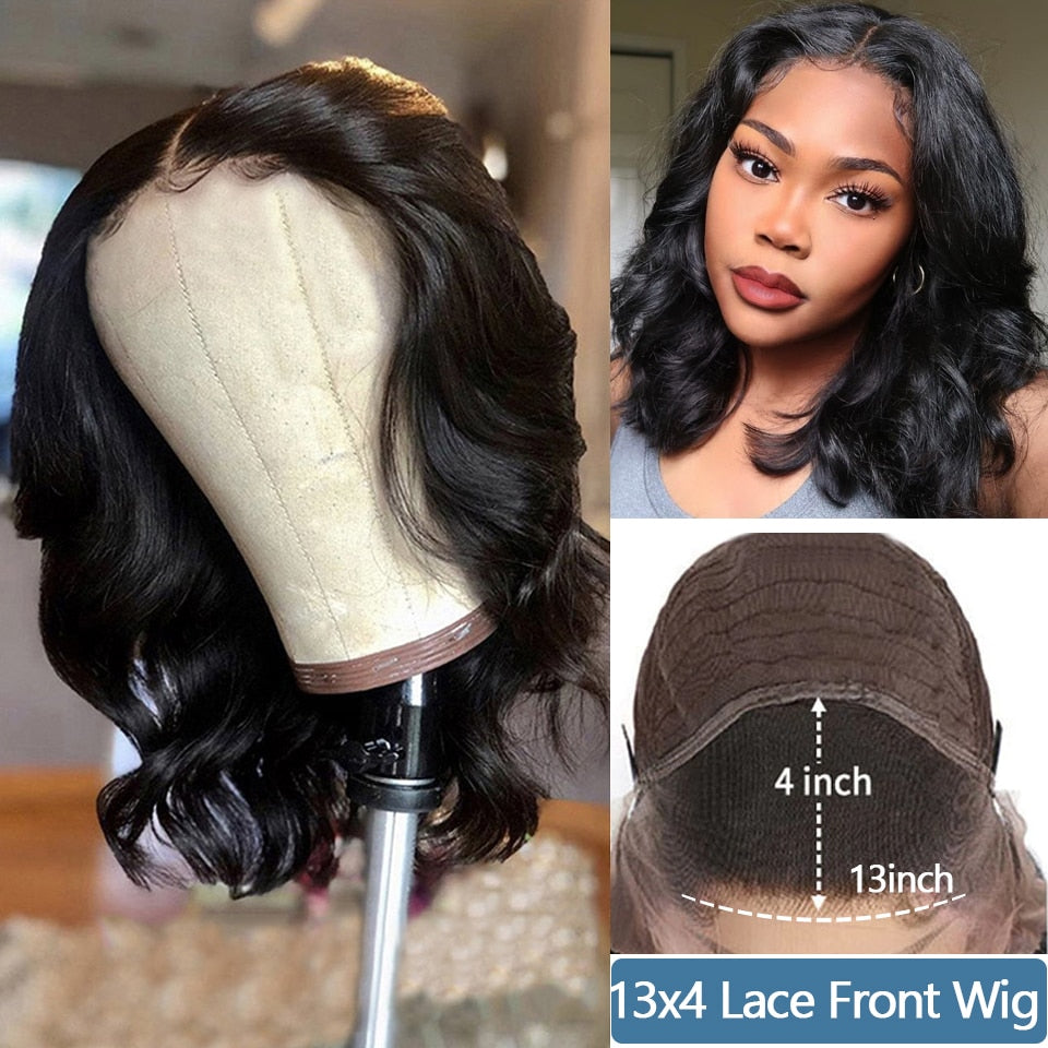 Body Wave Bob Wig Side Part Peruvian Human Hair 13x4 Lace Frontal  Wig Natural Color Lace closure Wigs For black Women Brennas