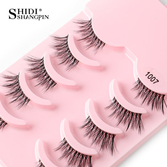 SHIDISHANGPIN 3/5 Pairs Half Eyelash Transparent Stalk Invisible Band Faux Mink Lashes Reusable False Eyelashes Natural Fluffy