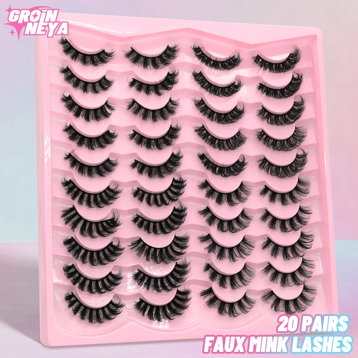 GROINNEYA 20 Pairs Russian Strip Lashes 3D Mink Lashes Natural Eyelashes Dramatic False Eyelashes Wholesale Eyelash Extension