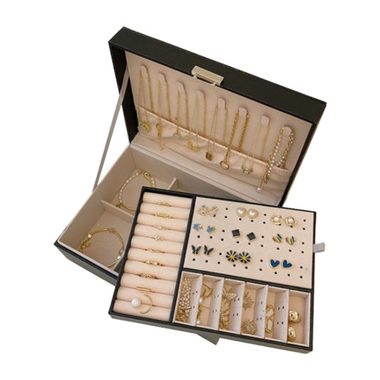New Double-Layer Leather Jewelry Box Ear Stud Earrings Ornament Storage Box Multi-Function Large Jewelry Packaging Display
