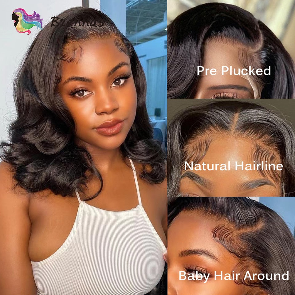 Body Wave Bob Wig Side Part Peruvian Human Hair 13x4 Lace Frontal  Wig Natural Color Lace closure Wigs For black Women Brennas