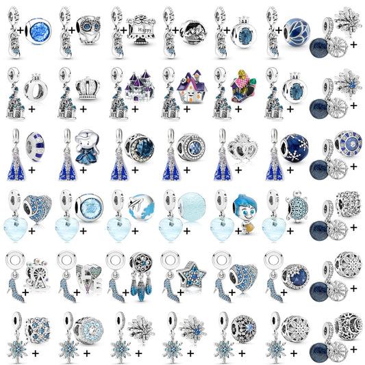 Seialoy 2pcs/lot Blue Ice Snow Charm Castle Princess Beaded High Heels Snowflake Pendant DIY Beacelets Accessory Gift