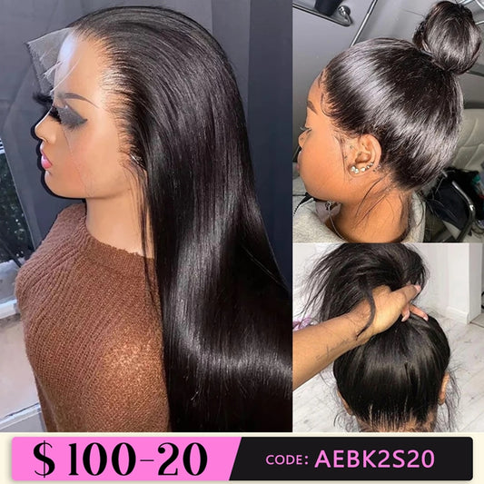 360 Full Lace Frontal Wig Brazilian Bone Straight 13x4 Transparent Lace Front Human Hair Wigs For Black Women Pre Plucked Bling