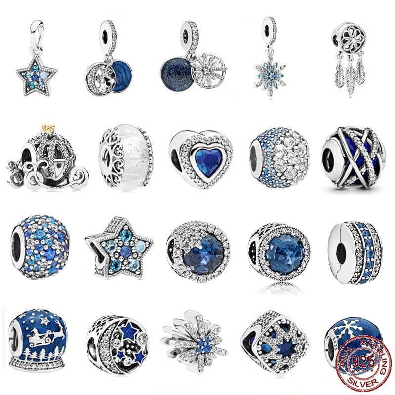 Hot selling blue series beads 925 sterling silver snowflake pumpkin car pendant fit original Pandora bracelet DIY gift