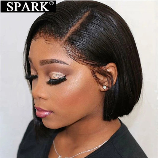 Short Bob Human Hair Wigs Brazilian 13X4 Glueless Straight Lace Front Wigs For Women Transparent Lace Pre Plucked Bone Bob Wig