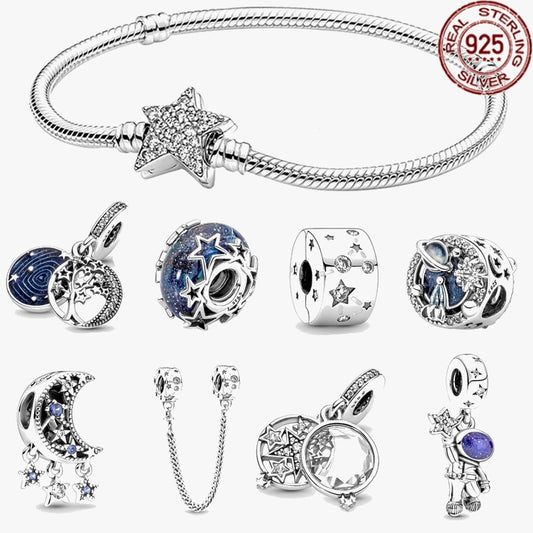 925 Sterling Silver Galaxy Star Charm Cosmic Beads Fit Original Pandora Bracelet DIY Fashion Jewelry Women's Pendant Jewelry