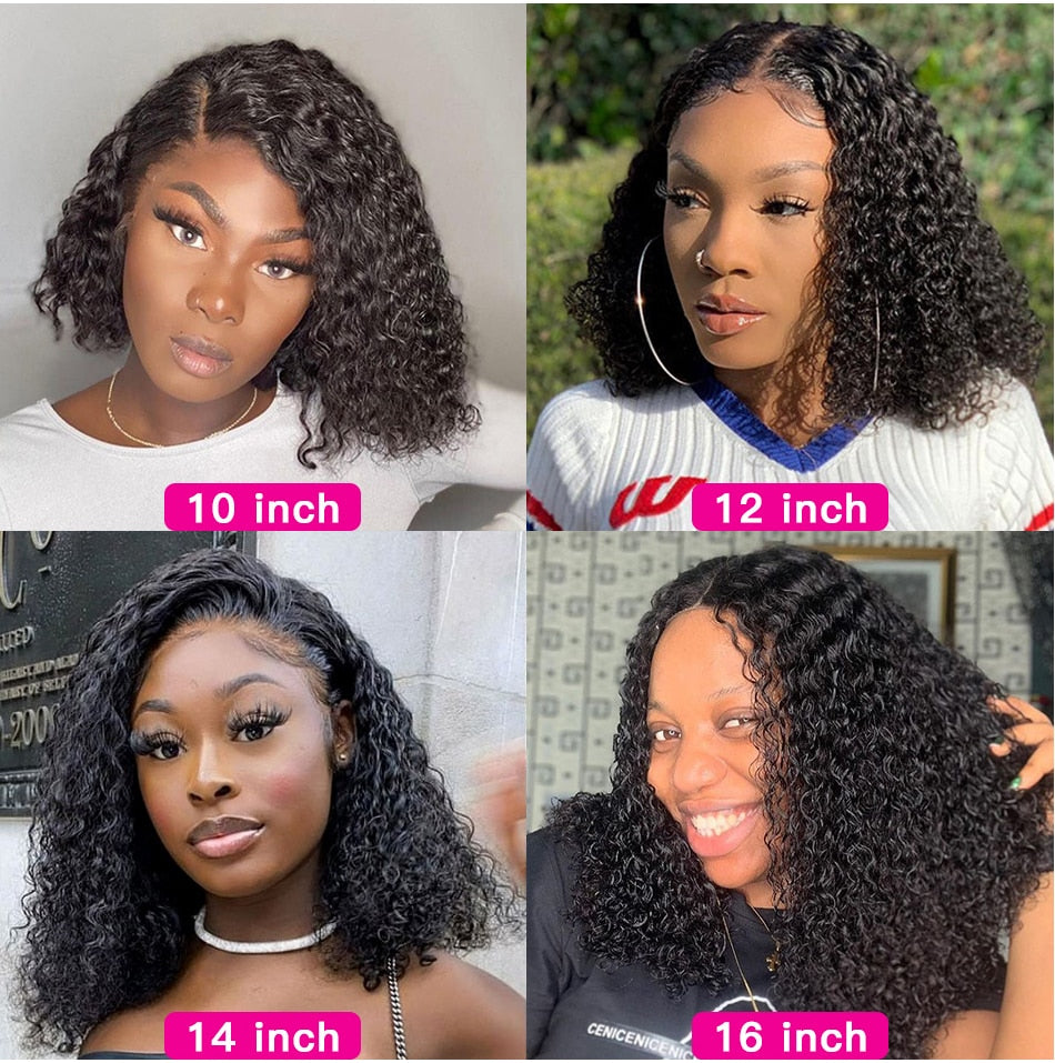 Deep Curly Lace Front Human Hair Wigs 13x6 Lace Frontal Wigs Brazilian Deep Wave Short Bob Lace Frontal Wig180 Density Wigs Remy