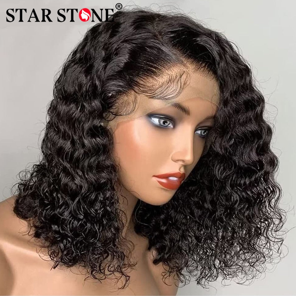 Deep Wave Bob Wig T PartLace Frontal Wig Human Hair Natural Hairline Peruvian Remy Curly Short Bob Lace Wig Preplucked Baby Hair