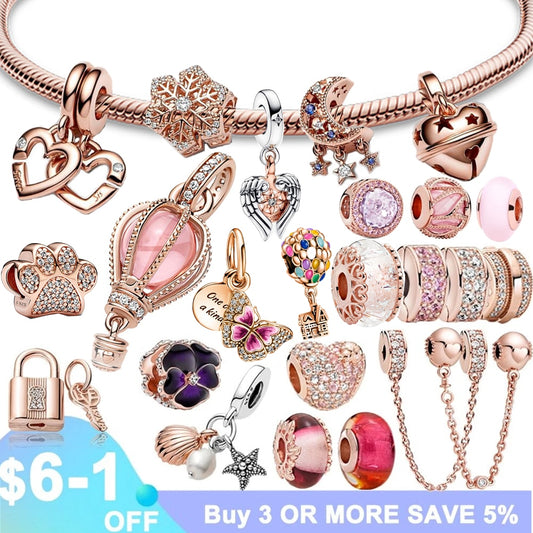 New 925 Sterling Silver Rose Gold Couple Dangle Charms Fit 925 Original Women Bracelet Beads Charm for Pendant Necklace Jewelry