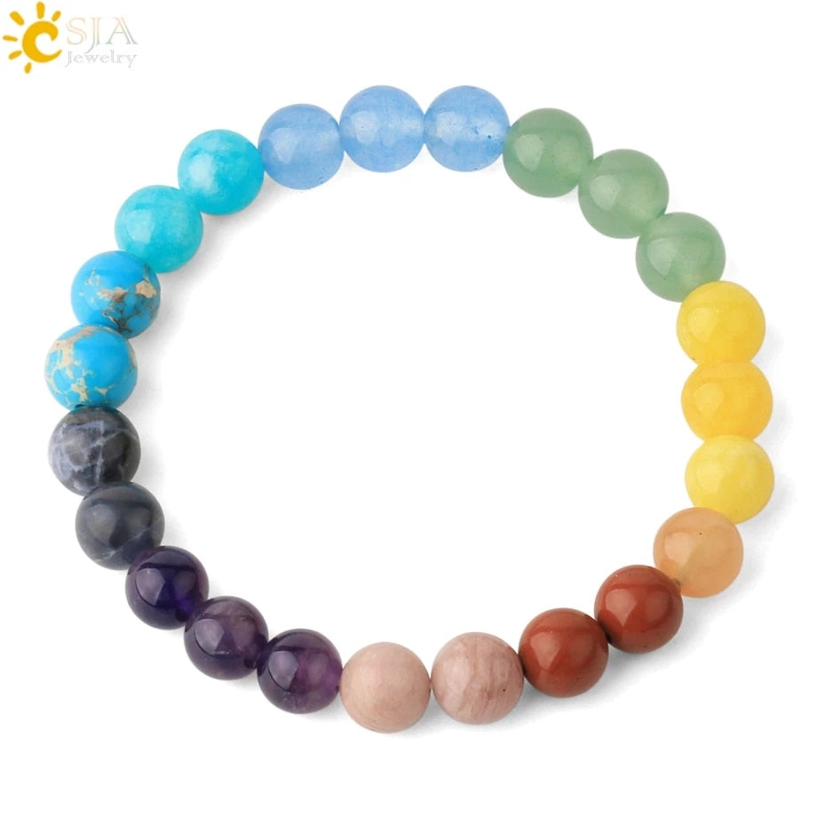 CSJA Healing 7 Chakras Bracelet for Women Natural Stone Crystal Bracelets Femme 2020 Reiki 8mm Round Beads Amulet Bangle S552