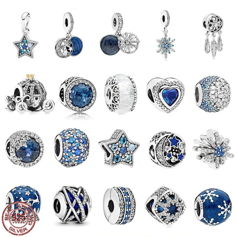 Hot sale Blue Series Beads 925 Sterling Silver Shiny Snow Pumpkin Car Pendant fit Original Pandora Bracelet DIY Jewelry