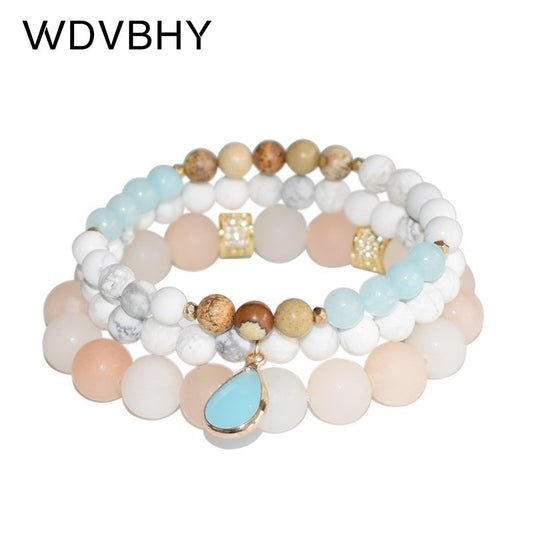 Personalized Punk Rock Beads Bracelet Bohemian Jewelry Candy Colors Natural Pink Bery Cristal Stone Wristband