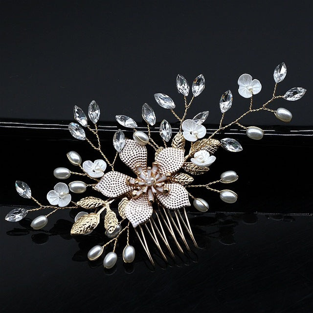 MOLANS Luxury Hairpin For Women Hair Combs Headdress Prom Bridal Wedding Crown Elegant Hair Accessories Gold Leaves Headwear 1PC