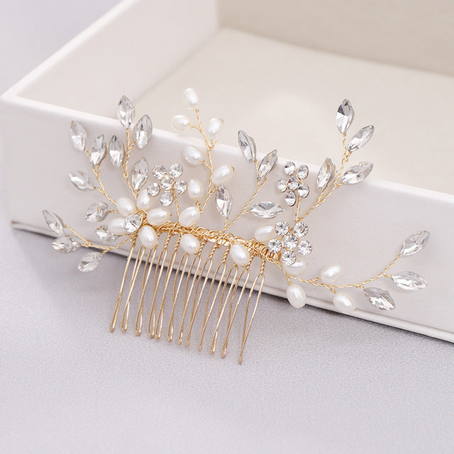 MOLANS Luxury Hairpin For Women Hair Combs Headdress Prom Bridal Wedding Crown Elegant Hair Accessories Gold Leaves Headwear 1PC