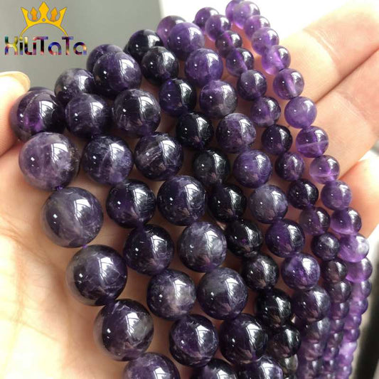 Natural Stone Round Purple Amethysts Crystals Loose Spacer Beads For Jewelry Making DIY Bracelet Necklace 15&#39;&#39; 4/6/8/10/12mm