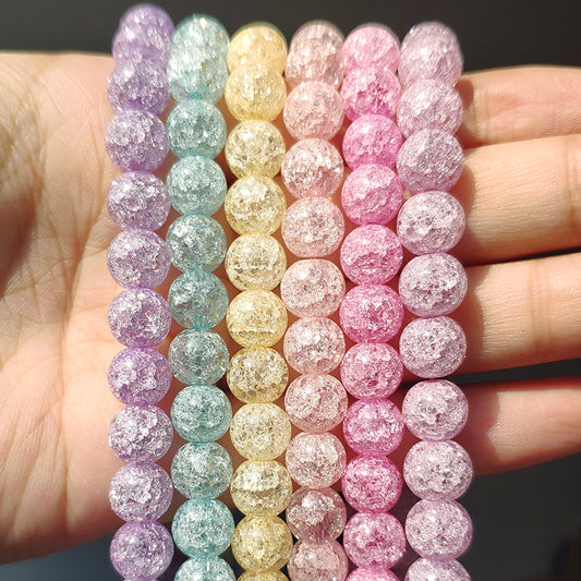 White Snow Cracked Crystal Beads 6/8/10mm Multicolor Round Loose Quartz Crystal Beads for Jewelry Making DIY Bracelet 15inch