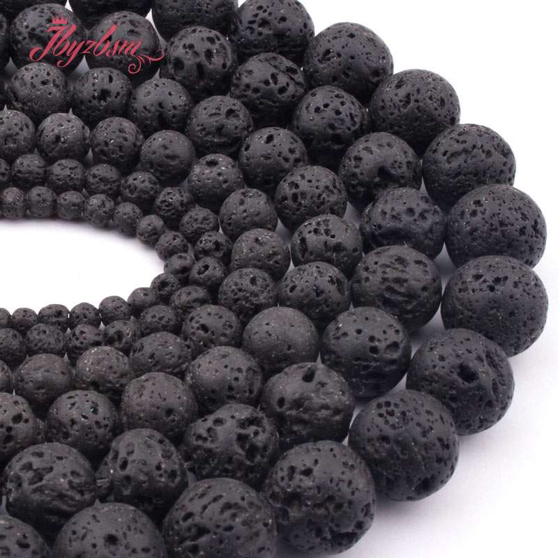 4,6,8,10mm Natural Lava Rock Round Black Loose Beads Natural Stone Beads For DIY Necklace Bracelat Jewelry Making Strand 15&quot;